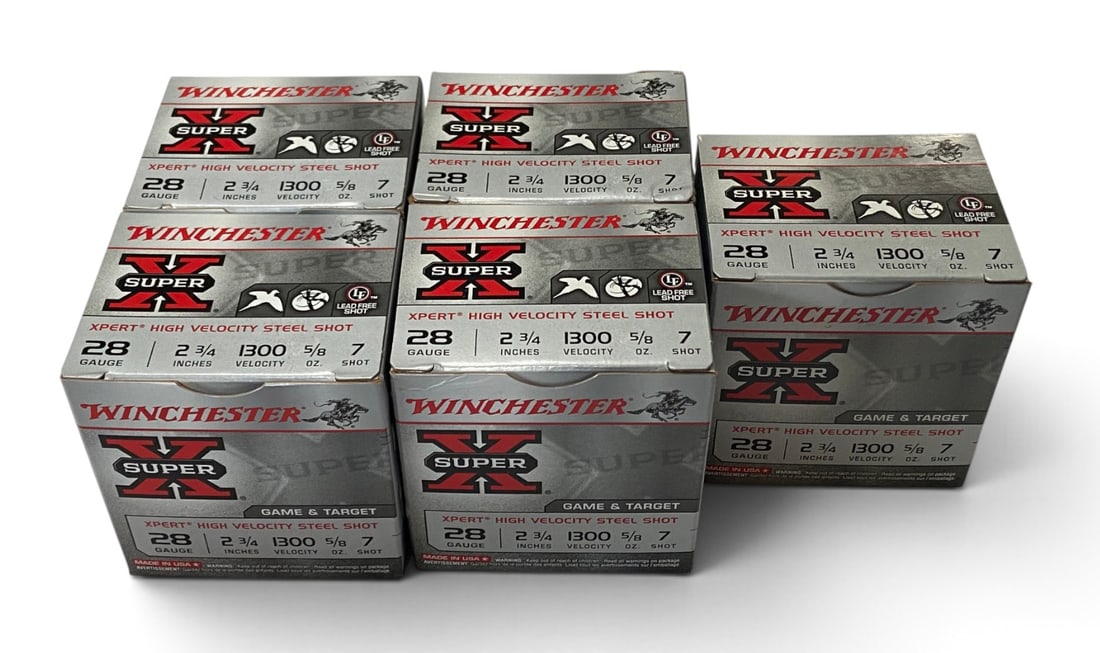 NIB 125rds. of 28 GA. 2-3/4” 5/8 oz. #7 Shot Winchester Super-X Xpert HV Steel Shot Ammo: See Photo