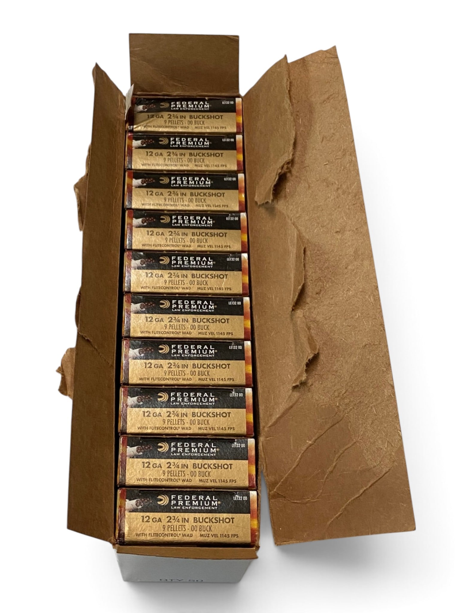 NIB 50rds. of 12 GA. 2-3/4” 9 Pellet 00 BUCK Federal Premium LE Defense Tactical Ammunition: See Photo