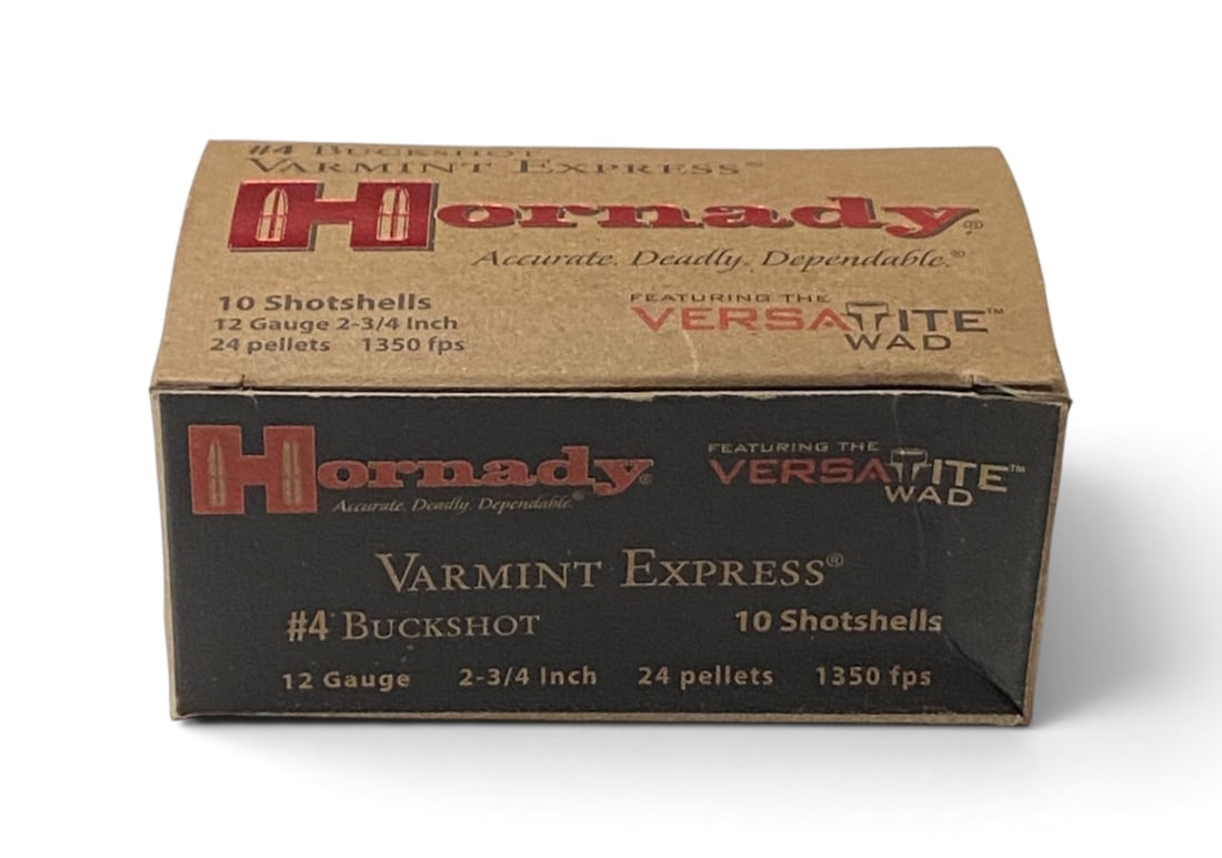 NIB 10rds. of 12 GA. 2-3/4” 24 Pellet #4 BUCK Hornady Varmint Express Versatite Ammunition: See Photo