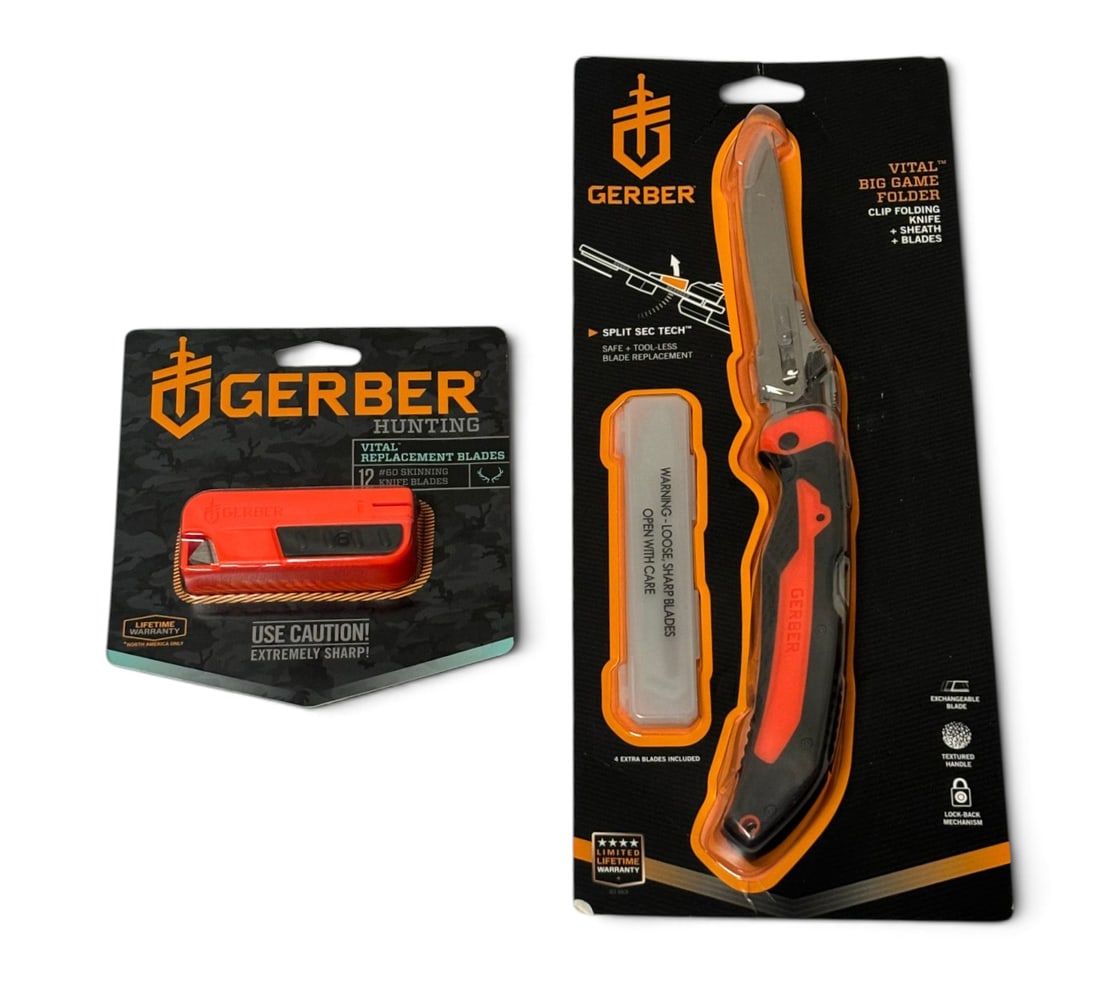 NIB Gerber Hunting Vital Big Game Folding Knife with Replacement Blades: See Photo(s)