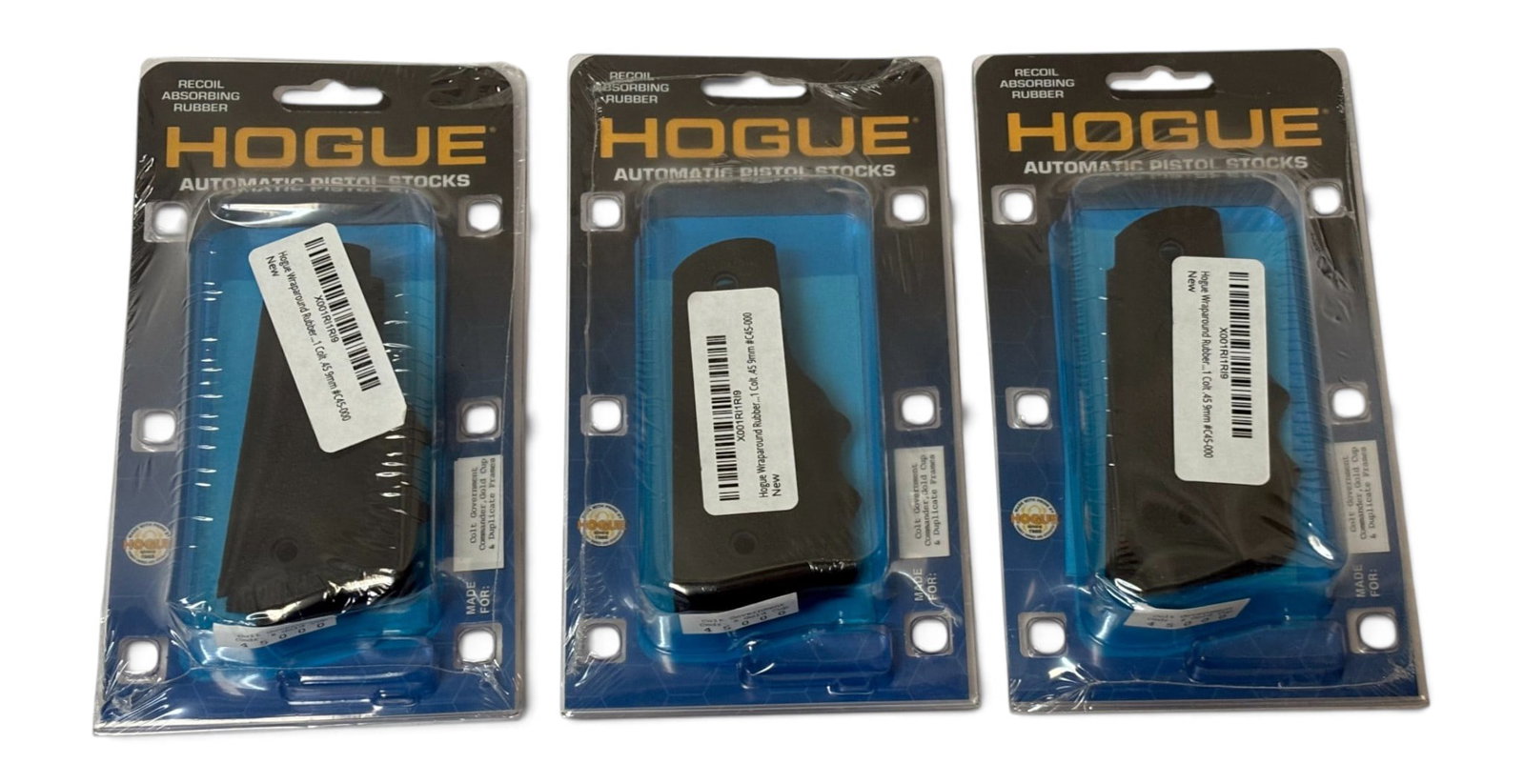 (3) NIB Hogue Wraparound Rubber Colt .45/9mm Pistol Grips: Fits Colt Government full size pistols