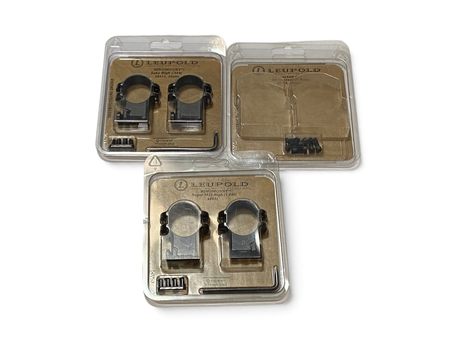 NIB Various Leupold Scope Rings and Replacement Screws: Ruger M77 High 1.030 rings, SAKO High .984 rings, and screws for a 30mm medium ring. See photos