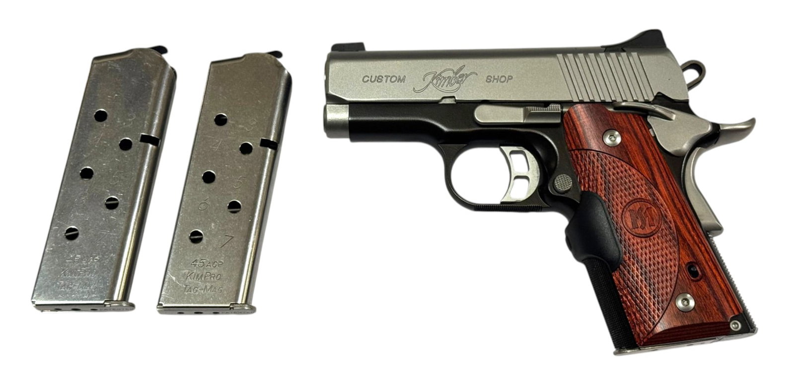 Excellent Kimber Ultra CDP II .45 ACP Compact Pistol w/ 3 Mags & Lasergrip: S#: KV222291 | 3” Match Grade bushingless Bull Barrel | Features a lightweight aluminum frame and stainless steel slide | Comes with (3) 7-Round Magazines | Equipped with a working Crimson