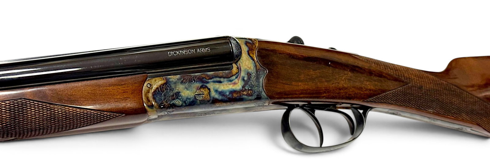 Excellent Dickinson Estate Series 28 GA. SXS Double Barrel Shotgun w/ English Straight Stock: S#: TRL0484, all matching | 28” Solid Rib Barrels | 2-3/4" chamber | 14.75" LOP | Premier Grade Straight English walnut stock with beautiful checkered butt | Ejectors | Dual triggers | Single