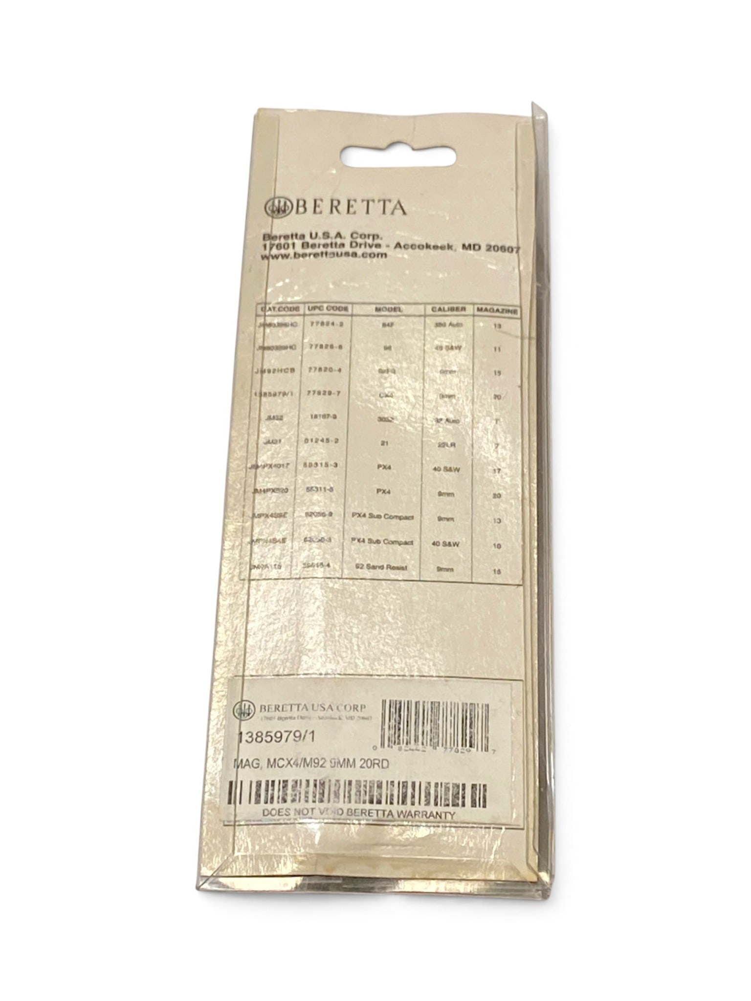 NIB Factory Beretta Model Cx4/Mx4 Storm and 92 Series 9mm 20rd. Magazine - 2