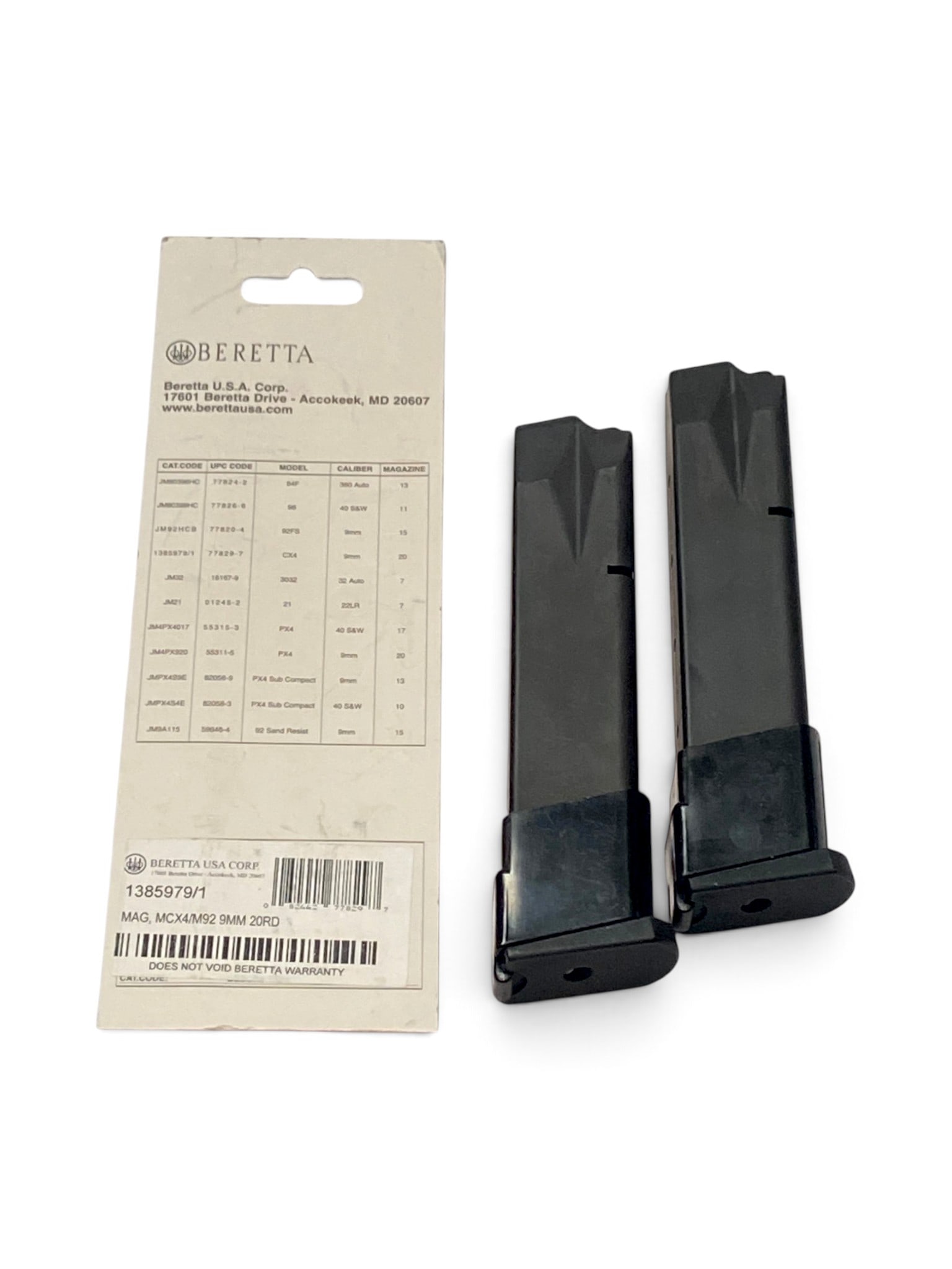 (2) Factory Beretta Model Cx4/Mx4 Storm and 92 Series 9mm 20rd. Magazine - 2