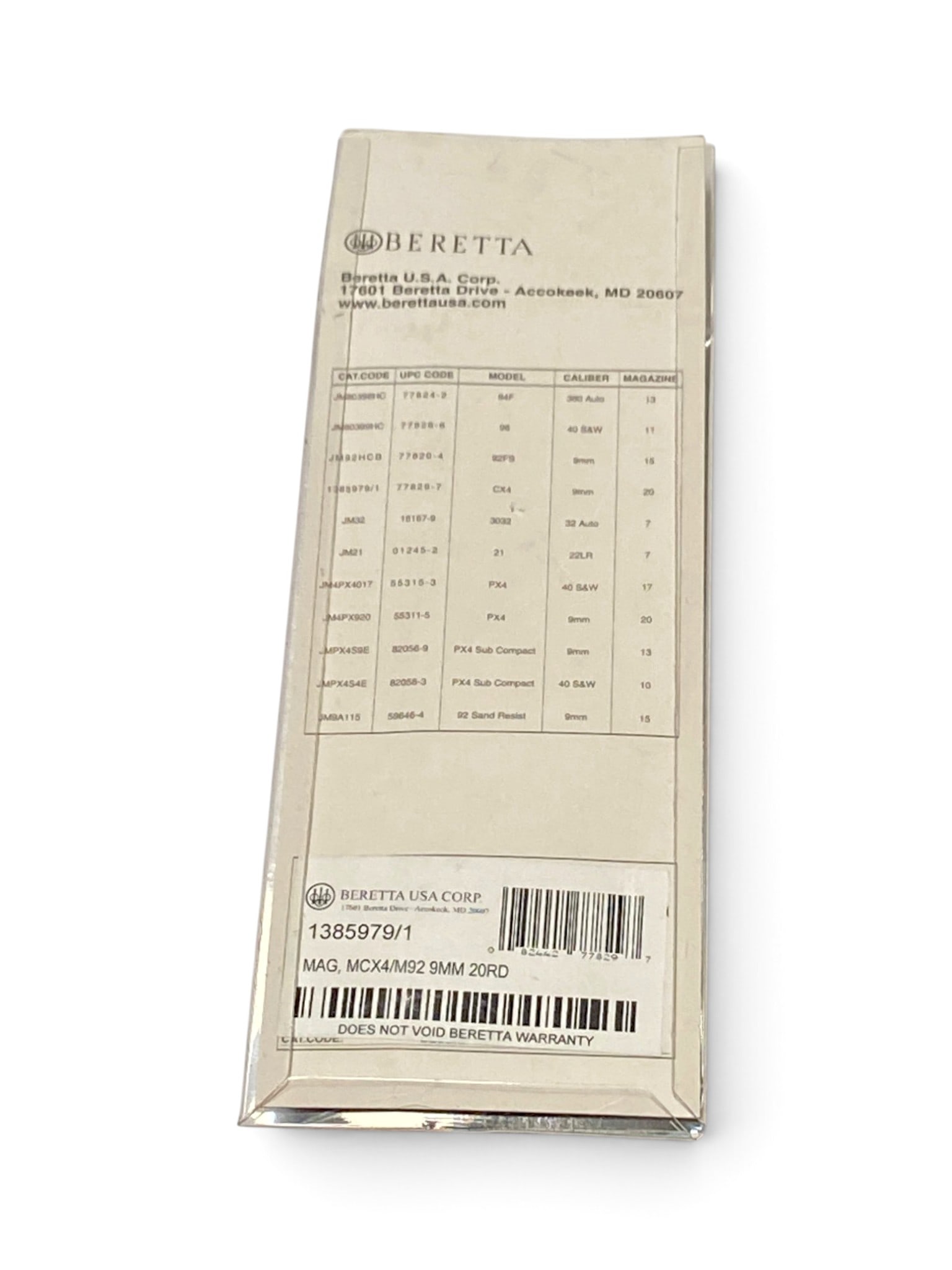 NIB Factory Beretta Model Cx4/Mx4 Storm and 92 Series 9mm 20rd. Magazine - 2