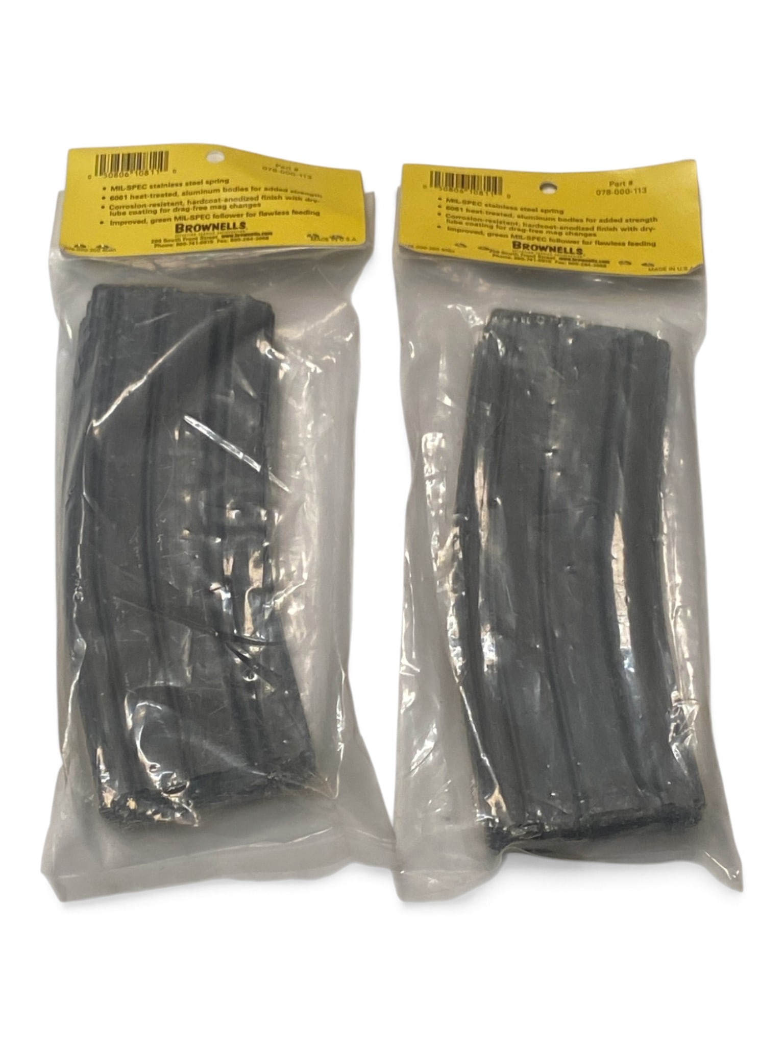 (2) NIB Brownells 30rd. AR15/M16 Magazines w/ Stainless Steel Springs - 2