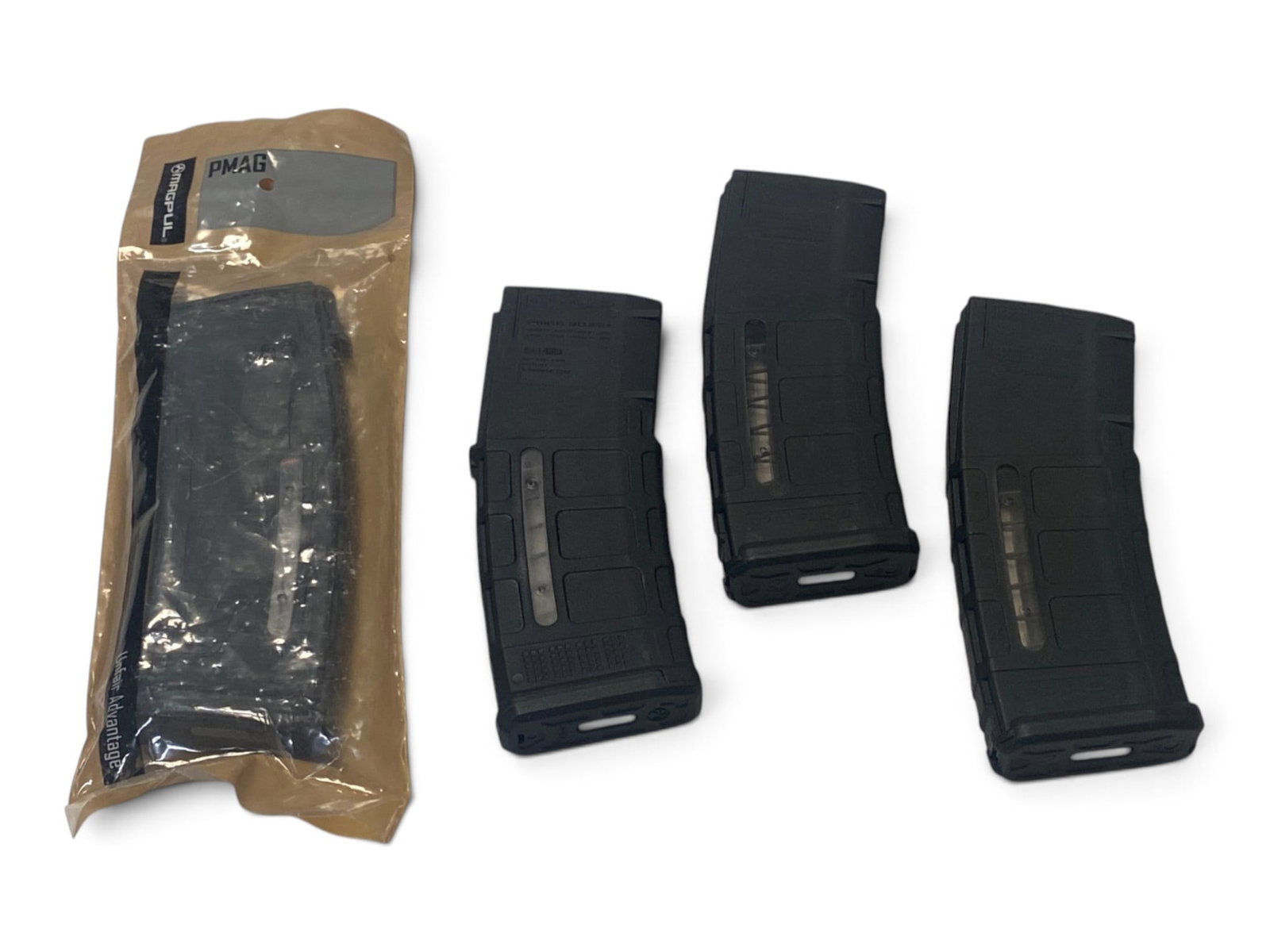 4) MAGPUL PMAG 30 AR/M4 5.56x45/.223 Windowed MagLevel Magazines: (3) 5.56x45 MAGPUL PMAG 30 Magazines (one is Gen M3) and (1) NIB MAGPUL PMAG 30 MagLevel 30rd. AR15/M16 magazine