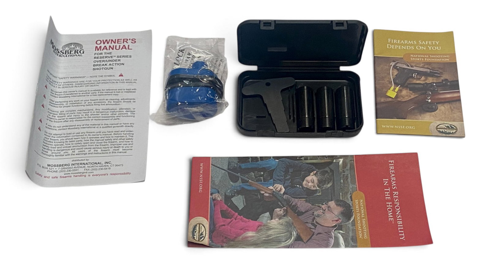 Mossberk Reserve Series O/U Shotgun - (3) Chokes, Lock and Firearms Safety Manuals: See photos for what’s all here