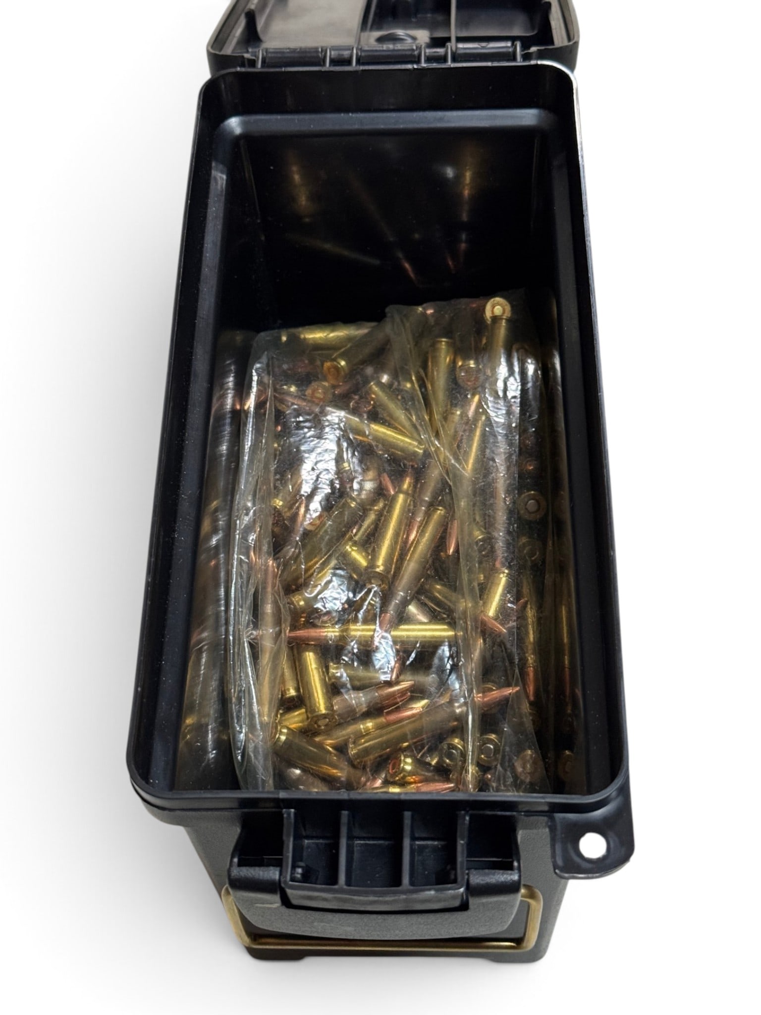 Approx. 230rds. of 5.56mm 55gr. FMJ & SP Loose Ammunition in Can: Weighs 5.9lbs without the plastic can. Mixture of Lake City and PPU, Looks like factory ammunition.