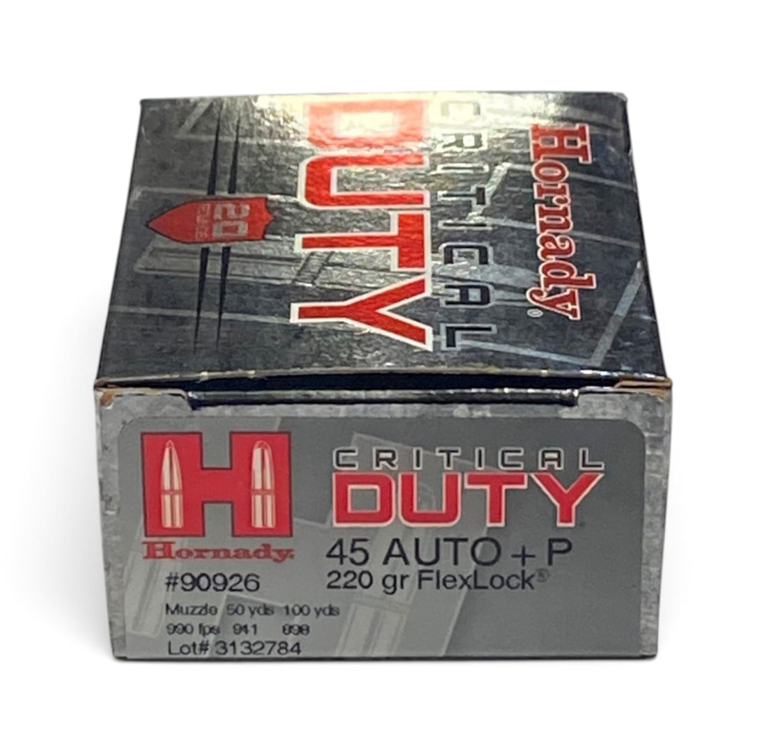 NIB 20rds. of .45 AUTO +P 220gr. FlexLock Hornady Critical Duty Ammunition: See Photo(s)