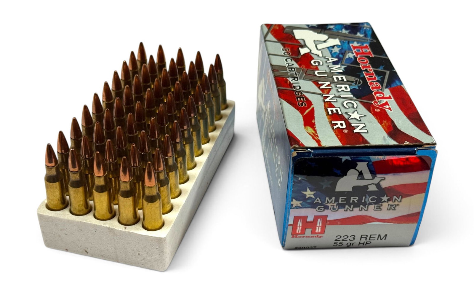 NIB 47rds. of .223 REM. 55gr. HP Hornady American Gunner Ammunition: Includes (3) FMJ Hornady rounds