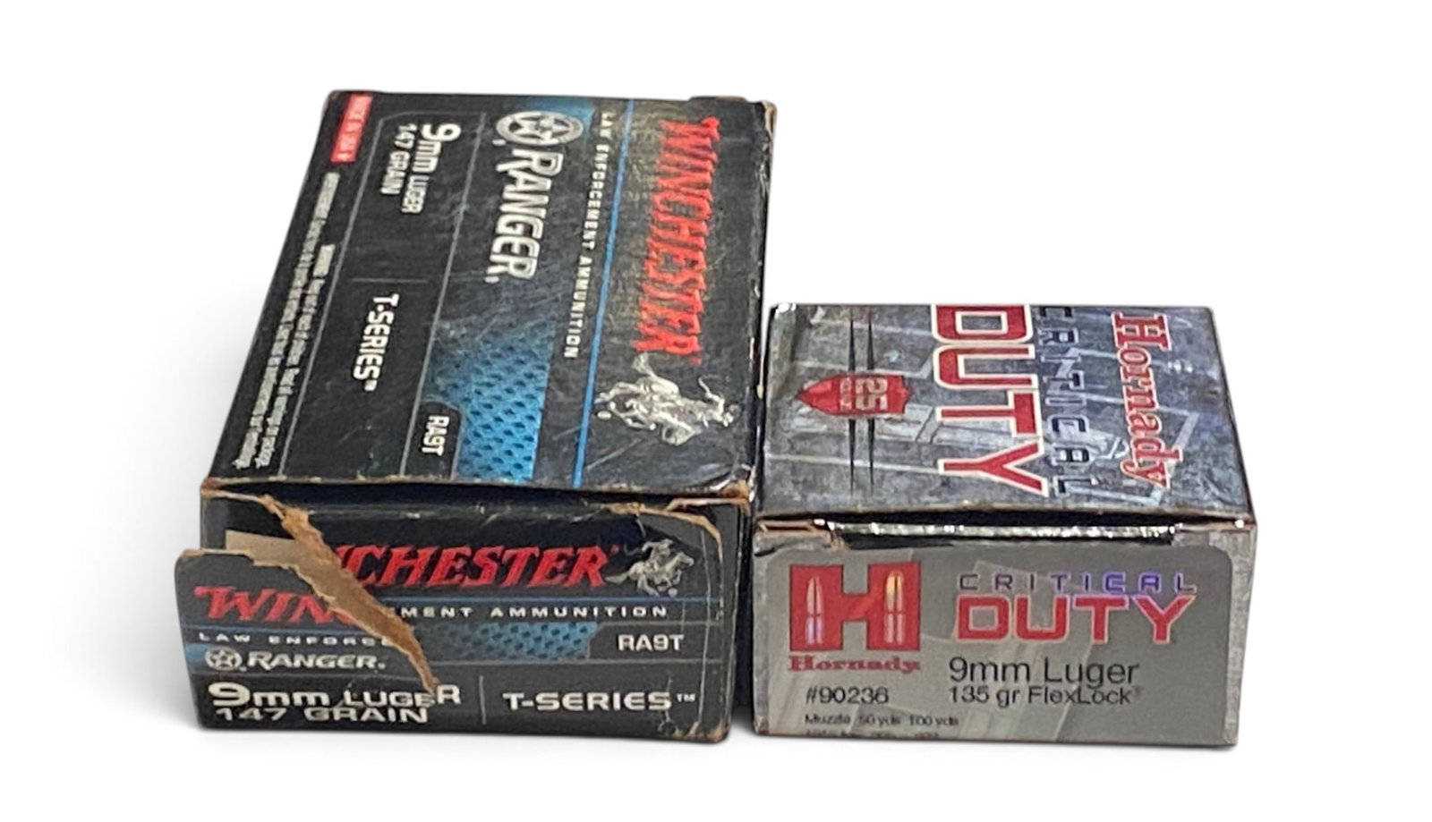 NIB 56rds. of 9mm Factory Ammunition: 13rds. Hornady, 4rds. FC Headstamp, 2rds. R-P Headstamp, 37rds. of 147gr. Winchester Ranger T-Series