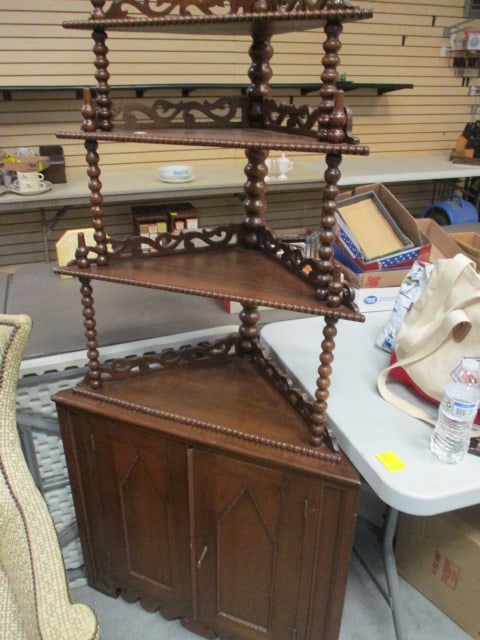 Antique Victorian Style Corner Etagere w/open fretwork trim (1 of 5)