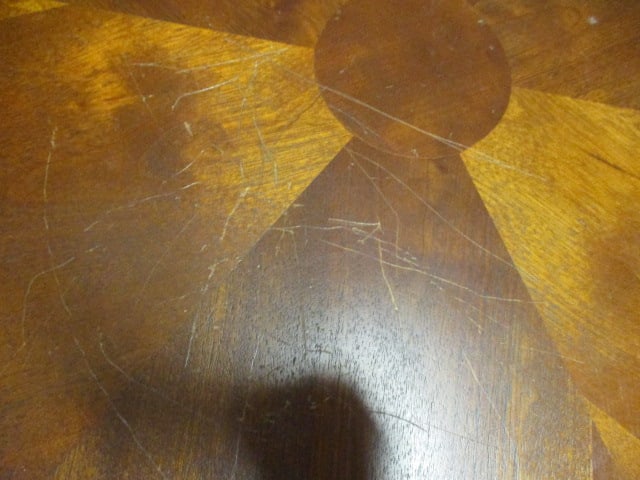 Two Tier Round Wood End Table w/veneer top & scrolled Legs - 3