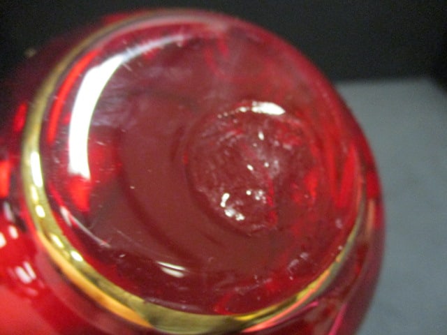 Ruby Red Lidded Jar w/Painted Floral Motif - 4