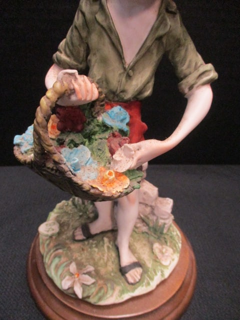 DEAR Handpainted Italian Sculpture (Boy w/Basket of Flowers) - 2