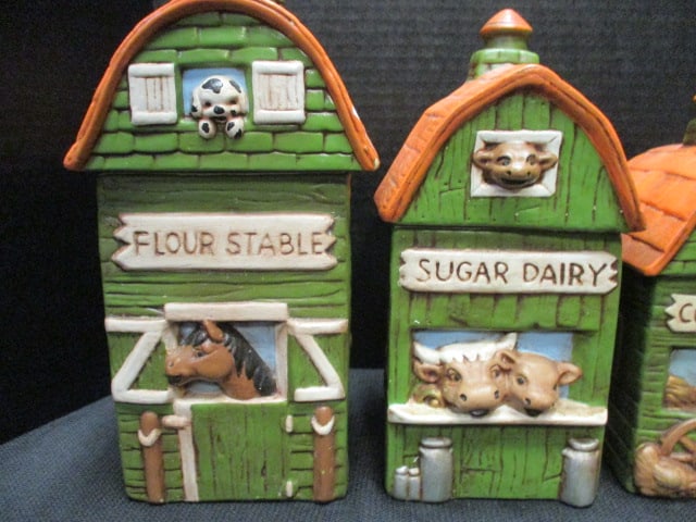 Barn Style Ceraic Mid Century Novelty Canister Set (4 PC) - 4