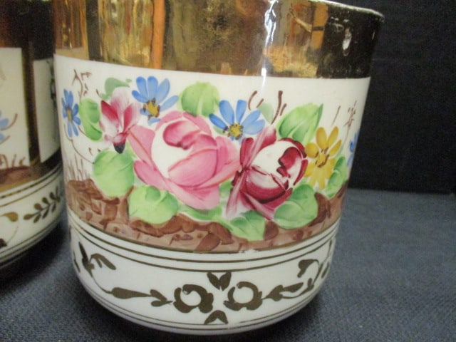 Porcelain Floral Cachepots w/Gold Gilt Rims (Lot of 2) - 3