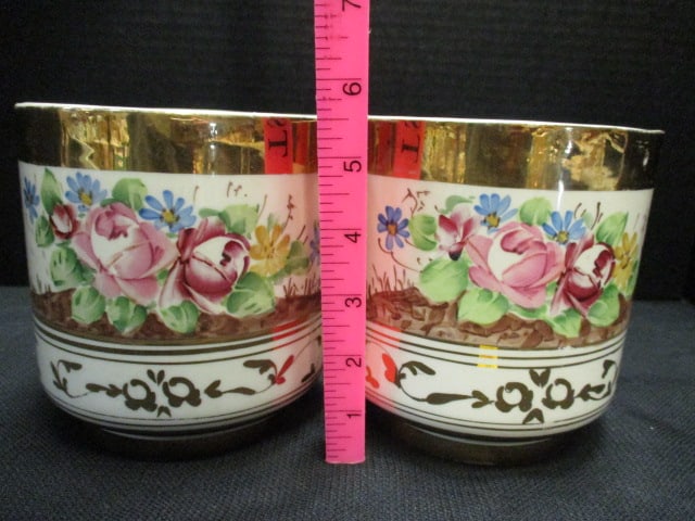 Porcelain Floral Cachepots w/Gold Gilt Rims (Lot of 2) - 5
