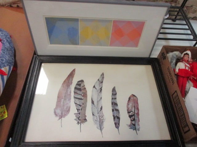 Optical Ilusion F/M Wall Art Signed (10 1/2 x 21) &: Feathers Watercolor Framed Art Print (23 x 16)