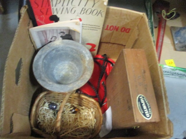 Wood Cigar Box, Weathered Planter, 2 Sewing Books, etc. (1 of 5)