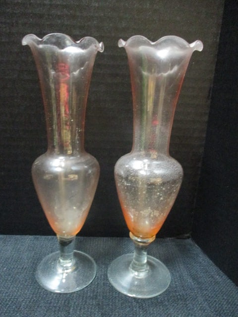 Pink Depression Glass Sugar Bowl, 2 Pink Bud Vases, Green - 7