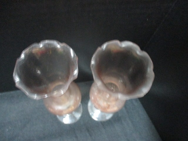 Pink Depression Glass Sugar Bowl, 2 Pink Bud Vases, Green - 8