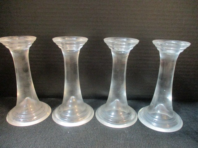Clear Glass Candlestick Holders (Trumpet Style) (Lot of 4): 6 1/2"