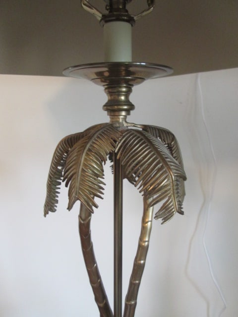 Pair of The Bombay Co. Antique Brass Palm Tree Lamps with Marble Bases - 3