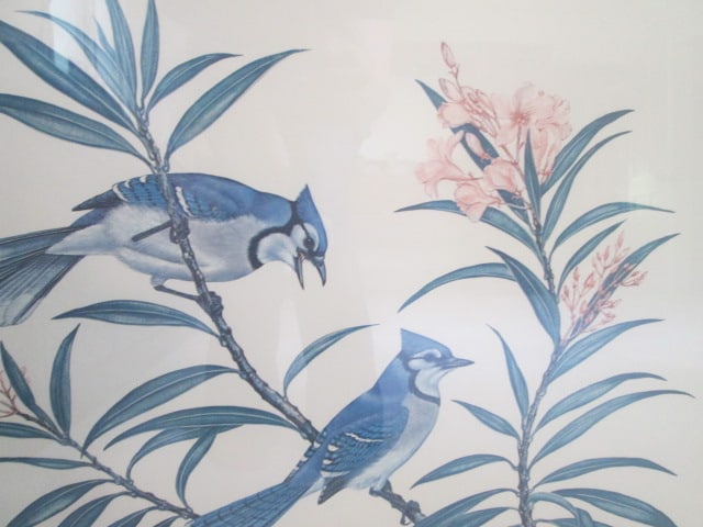 Anne Worsham Richardson Pencil Signed Limited Edition "Blue Jays with Pink Oleander " Print - 2