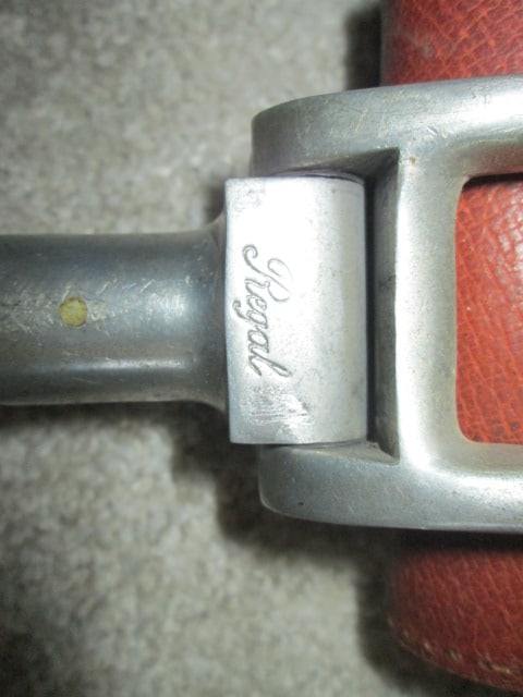 Vintage Regal Leather and Metal Shooting Stick Folding Walking Cane Seat - 4
