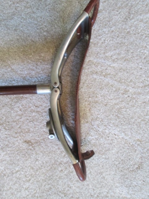 Vintage Regal Leather and Metal Shooting Stick Folding Walking Cane Seat - 6