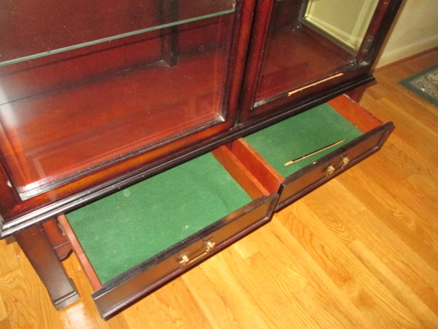 Asian Inspired Mahogany Illuminated Display Cabinet with Beveled Glass Doors and Drawers - 2