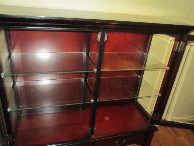 Asian Inspired Mahogany Illuminated Display Cabinet with Beveled Glass Doors and Drawers - 3