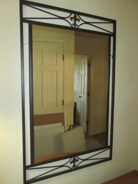 Bronzed Metal 3 Piece Wall Mirror, Demilune Table and Lamp with Fleur-de-Lis Motifs - 6