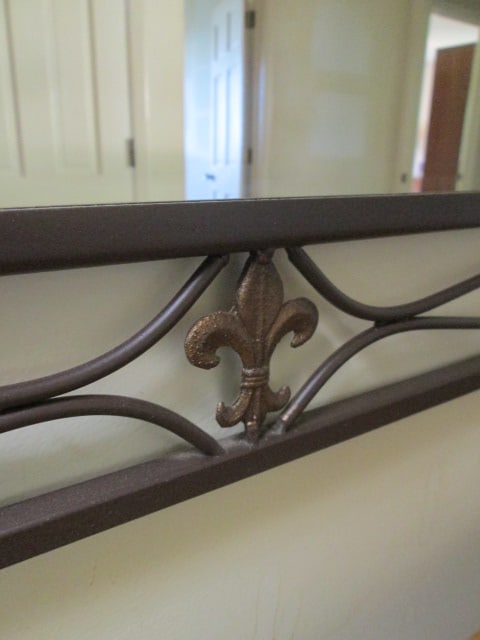 Bronzed Metal 3 Piece Wall Mirror, Demilune Table and Lamp with Fleur-de-Lis Motifs - 7