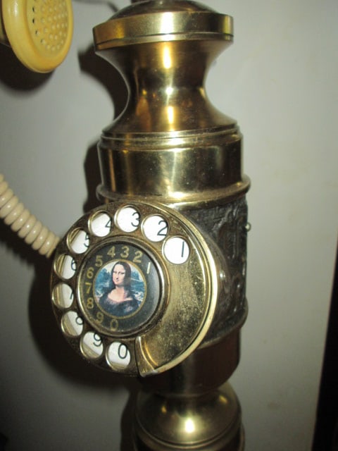 Midcentury Brass Tone Antique Style Rotary Dial Princess Pedestal Floor Telephone Lamp - 3