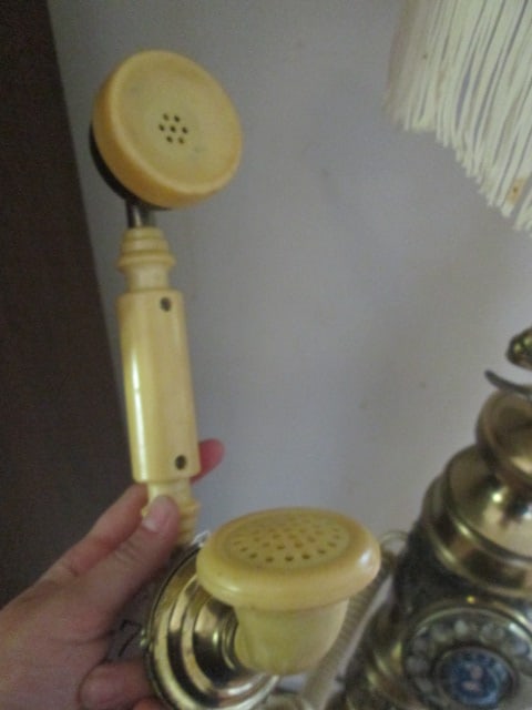 Midcentury Brass Tone Antique Style Rotary Dial Princess Pedestal Floor Telephone Lamp - 5