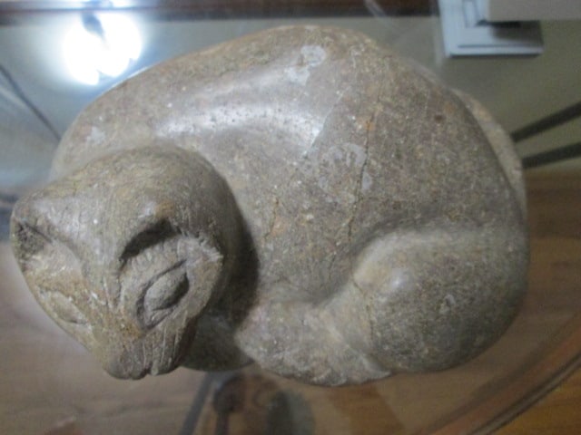 Carved Stone Sleeping Cat Figure - 2