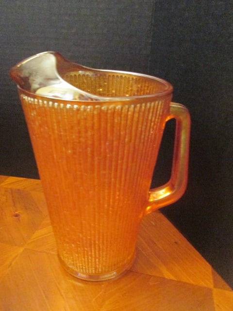 Vintage Jeannette Glass 7 Piece Marigold Iridescent "Tree Bark" Pattern Lemonade/Tea Set - 4