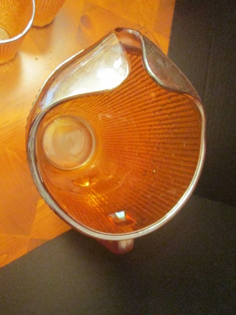 Vintage Jeannette Glass 7 Piece Marigold Iridescent "Tree Bark" Pattern Lemonade/Tea Set - 5