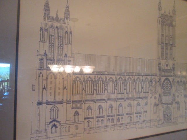 Framed Blue-Line Architectural Line Elevation Drawing of Washington National Cathedral - 2