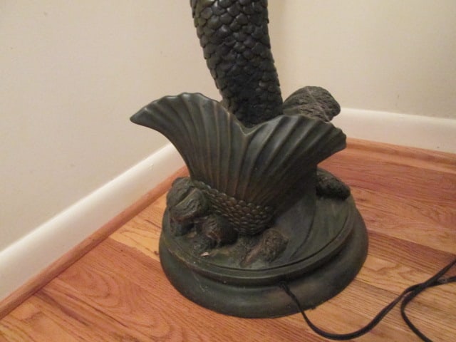 Bronze Tone Art Nouveau Revival Mermaid Figural Torchiere Floor Lamp with Frosted Glass Shade - 10