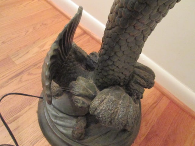 Bronze Tone Art Nouveau Revival Mermaid Figural Torchiere Floor Lamp with Frosted Glass Shade - 11