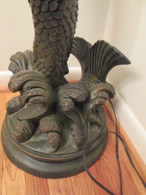Bronze Tone Art Nouveau Revival Mermaid Figural Torchiere Floor Lamp with Frosted Glass Shade - 2