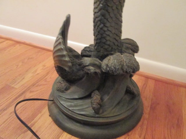 Bronze Tone Art Nouveau Revival Mermaid Figural Torchiere Floor Lamp with Frosted Glass Shade - 9