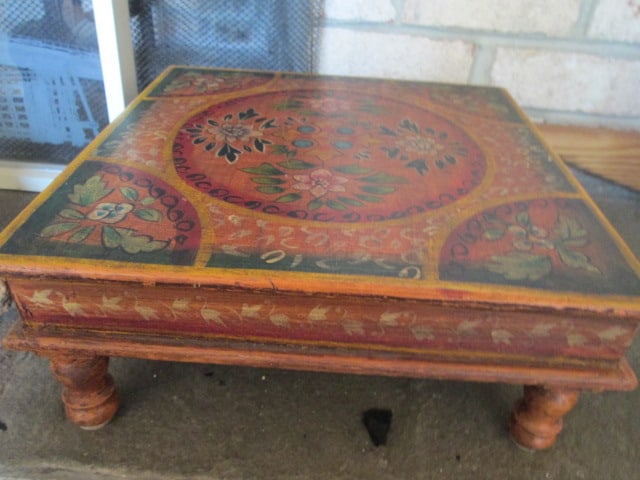 Folk Art Hand Decorated Wooden Foot Stool (1 of 3)