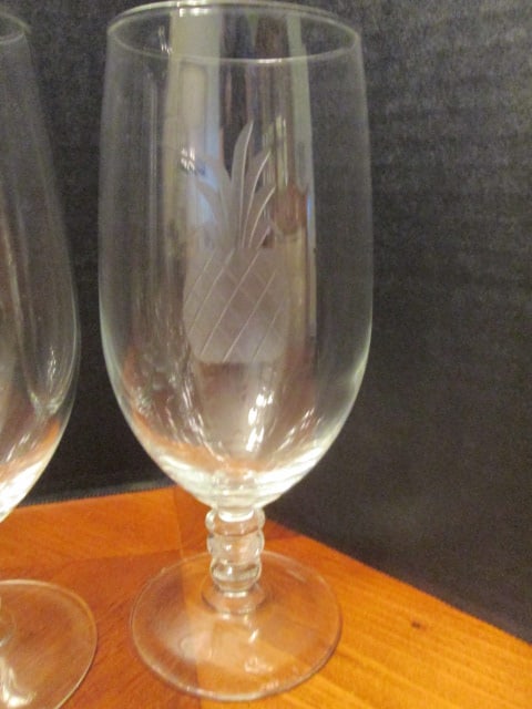 Hand Blown 10 Piece Beverage Set with Etched Pineapple Motif - 2